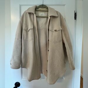 Wilfred Free Light Beige Shacket with Subtle Olive Trim